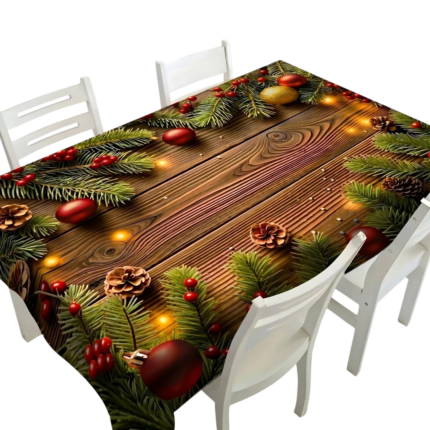 Christmas Tablecloth with Christmas Motif for Rectangular Dining Table with Wood Look for Christmas Table Setting