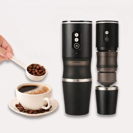 Portable Coffee Grinder with Electric Operation and Integrated Cup for Espresso and Filter Coffee on the Go