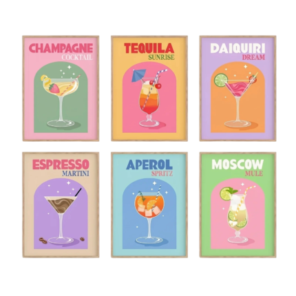 Drink Posters As Poster Set with Colourful Motifs and Modern Wall Decoration for Home or Bar