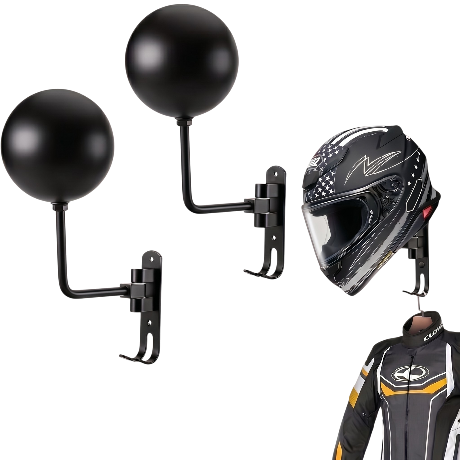 33493_enhanced_background Motorradhelmhalter für die Wand mit Haken und 180°-Drehung