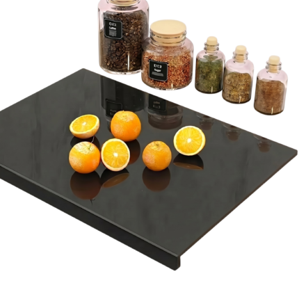Large Chopping Board in Black PET with Protective Lip and Scratch-Resistant Surface for Kitchen Worktop