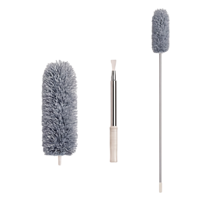Dust Remover with Microfiber and Telescopic Handle in Grey and Silver for Gentle Cleaning in High and Narrow Areas