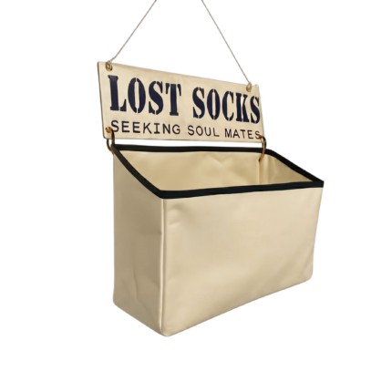 Wall Basket in Fabric Beige/Black for Socks with Hanger and Decorative Storage on Wall in Home