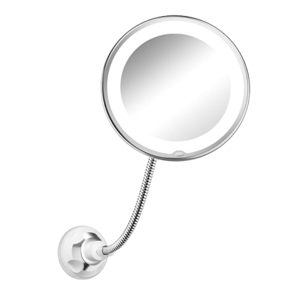 Makeup Mirror with 10x Magnification, LED Light and Flexible Arm