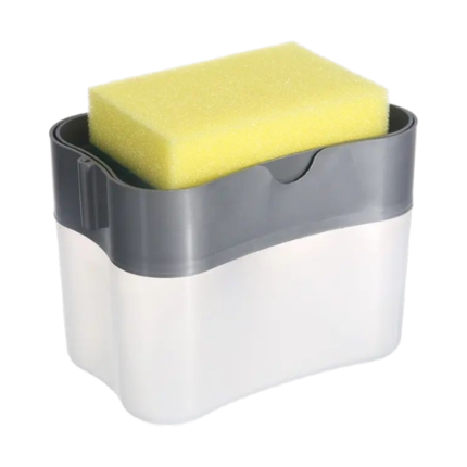 Washing-Up Liquid Dispenser for Washing Sponge with Integrated Holder and Hygienic Storage by the Kitchen Sink