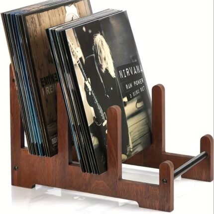 Wooden Record Holder with 3 Compartments for Vinyl Records and Media