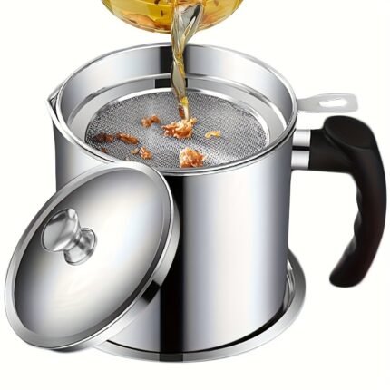 Kitchen Fat Container in Stainless Steel with Strainer – 1.4 Litres
