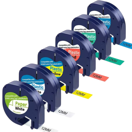 Label Tape for Dymo LetraTag – 6 Rolls of 4 Metres