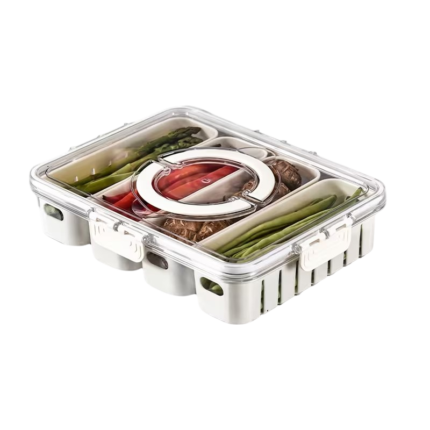 Fridge Container with Lid and 4 Compartments for Fruit and Vegetables
