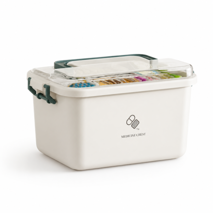 Medicine Box with Multiple Compartments and Carry Handle