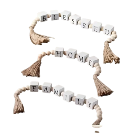 Wooden Garland with Letters, Beads and Tassels