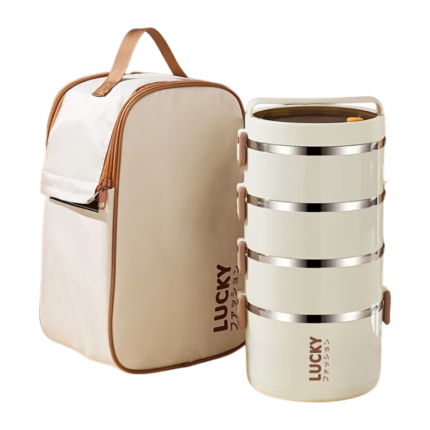 Lunch Box in Stainless Steel with 4 Layers and Insulated Bag