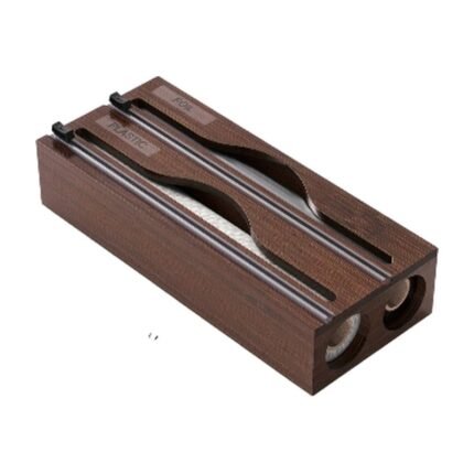 Bamboo Film Dispenser in Black, White and Brown with Cutters and Two Compartments for Organised Storage