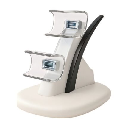 PS5 Controller Charger with Charging Station for Two Controllers and LED Indicators in White and Black