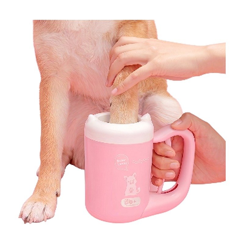 Pfotenreiniger für Hunde in Blau und Rosa mit Griff für schonende und gründliche Reinigung der Pfoten