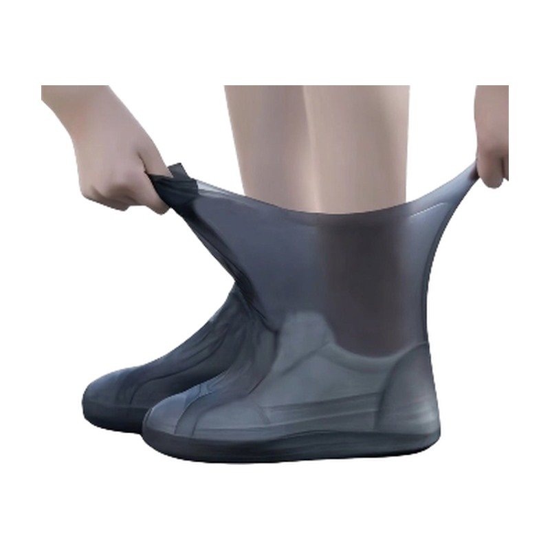 Schuhüberzieher in Schwarz und Weiß für wasserdichten Schutz und rutschfesten Halt bei Regenwetter Schuhüberzieher in Schwarz und Weiß für wasserdichten Schutz und rutschfesten Halt bei Regenwetter