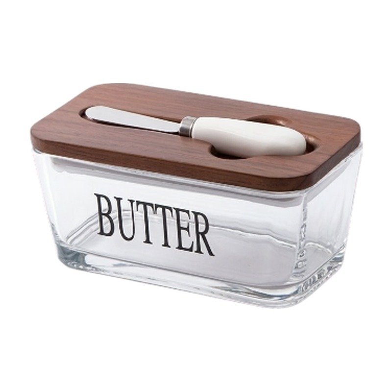 Butterdose mit Akaziendeckel für praktisches Aufbewahren und Servieren mit Buttermesser Butterdose mit Akaziendeckel für praktisches Aufbewahren und Servieren mit Buttermesser