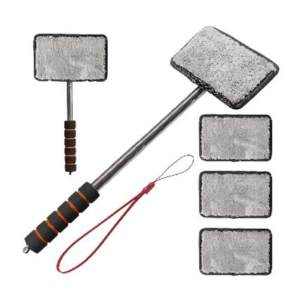 Car Window Brush with Telescopic Handle and Replaceable Microfiber Cloths for Car Windows