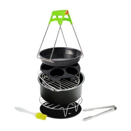 Air Fryer Accessory Set for Round Model with 10 Pieces for Baking, Grilling and Lifting Hot Moulds