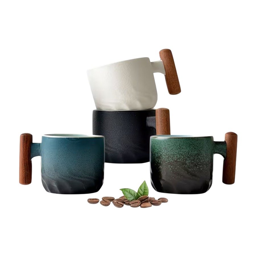 Espressotassen aus Keramik mit Holzgriff – 2 Stk. Espressotassen aus Keramik mit Holzgriff – 2 Stk.