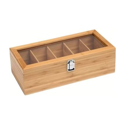 Bamboo Tea Box with 5 Compartments and Acrylic Window – Includes 50 Tea Filters