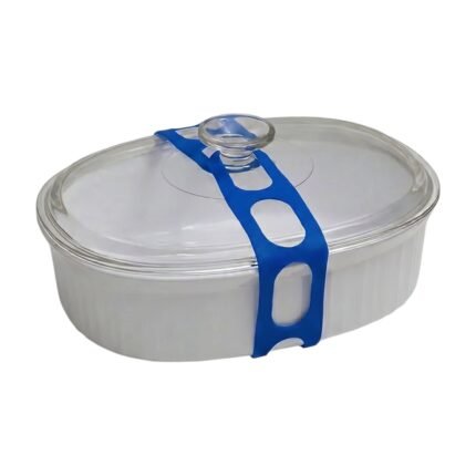 Adjustable Silicone Lid Strap in White and Grey for Secure Closure and Stable Lid During Transport