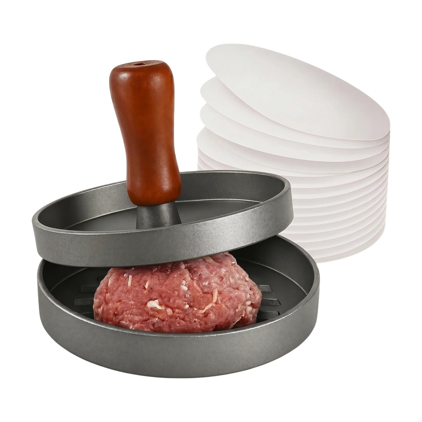 ef-31756-42501-fyld85 Burgerpresse mit Holzgriff und 100 Papierblättern