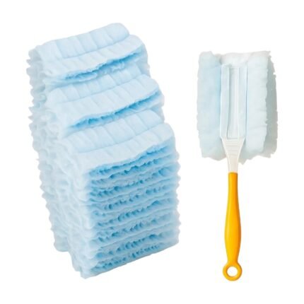 Disposable Dust Cloths in Blue and Yellow with Handle for Quick and Hygienic Cleaning of Surfaces in the Home