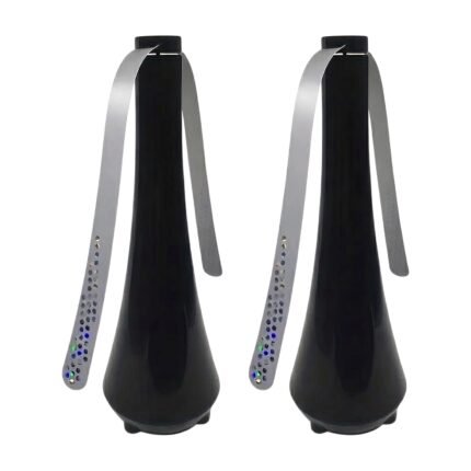 Fly Swatter Fan Black 2-Pack for Table with Silent Operation and Holographic Blades for Food Serving