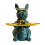 Französische Bulldogge Figur in Schwarz-, Rosa- und Grüntönen mit Ablage für Schlüssel und Kleinigkeiten – Bild 4