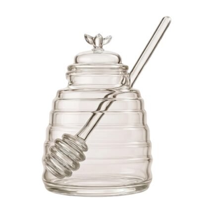 Honey Jar with Spoon for Stylish Storage and Practical Serving in Transparent Design