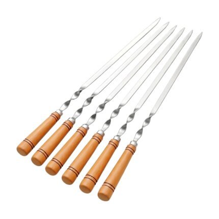 Stainless Steel Kebab Skewers with Wooden Handle – 6 Pcs, 55 Cm