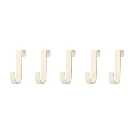 Over-Door Hooks Set of 5 in White Metal - No-Drill Hooks for Doors, Cabinets and Drawers