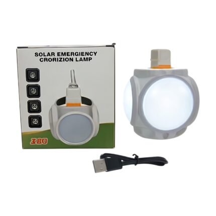 Solar Emergency Lamp in White with Fold-Out LED Panels, USB Charging and Hanging Hook for Power Cuts and Camping