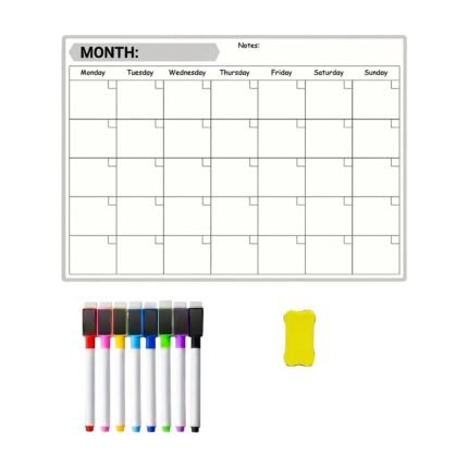 Magnetic Monthly Calendar for Fridge with Notes Field