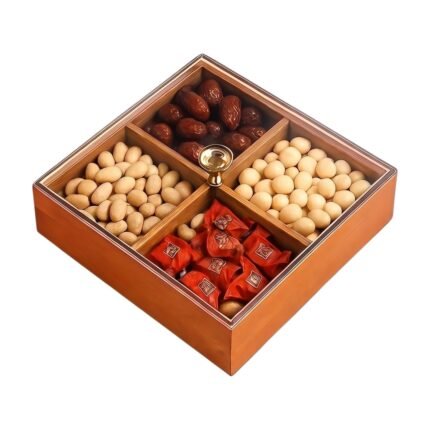 Wooden Storage Box with Four Sections for Snacks and Organising in Rooms