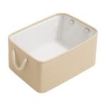 Aufbewahrungstasche aus Stoff – Beige, Braun und Grau, faltbar mit Kordelgriffen und formstabil – Bild 3