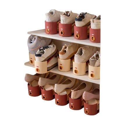 Foldable Shoe Rack in Ivory White and Brown Red for Space-Saving Shoe Storage in Wardrobe and Hallway