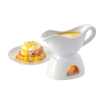 Gravy Bowl in Porcelain for Warm Serving at the Table with Warmer and Elegant White Look
