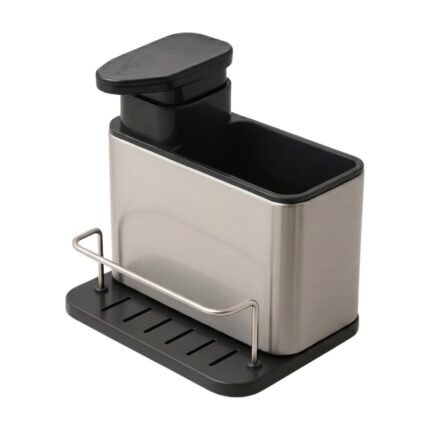 Stainless Steel Soap Dispenser with Sponge Holder and Drip Tray – Manual Pump Sink Caddy for Kitchen