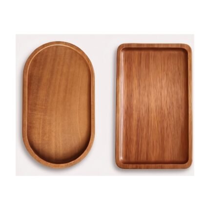 Wooden Tray in Solid Construction for Serving and Decoration in Several Sizes with Rounded Shapes