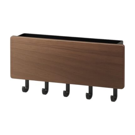 Wall Shelf with Hooks in Wood Finish for Space-Saving Storage and Hanging in the Hallway