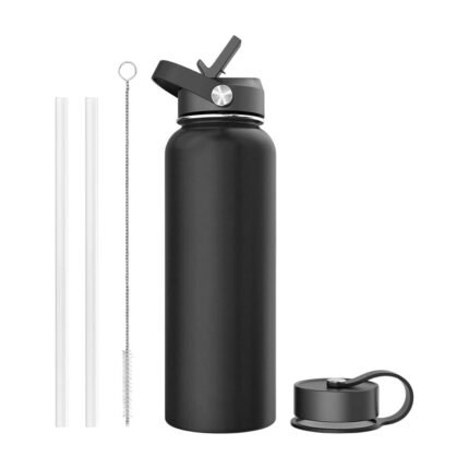 Drink Bottle with Straw and Flip Lid and Insulated Design for Hot and Cold Drinks on the Go