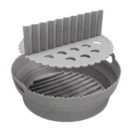 Round Silicone Air Fryer Liner with Divider and Perforated Insert for Cooking Separate Portions