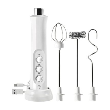 Electric Milk Frother with Interchangeable Whisks for Frothing and Stirring Hot and Cold Drinks