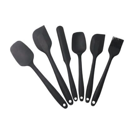Silicone Spatula Set 6 Pieces with Spatulas and Pastry Brush in Red or Black for Baking and Cooking