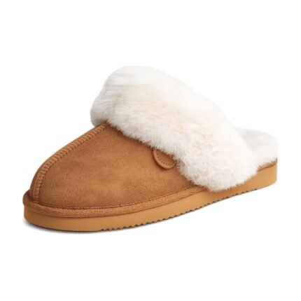 Suede Slippers with Soft Fur Lining and Robust Sole for Warm Comfort Indoors