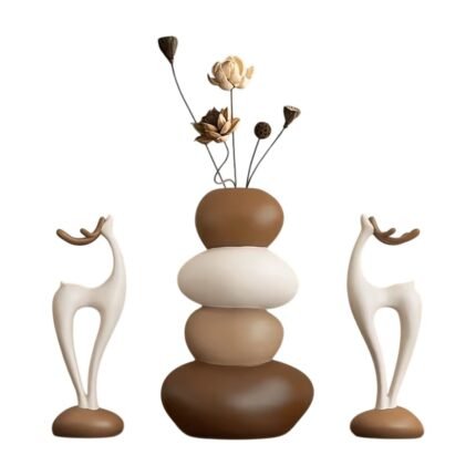 Decorative Stacked Resin Vase with Deer Figures – 3 Pieces