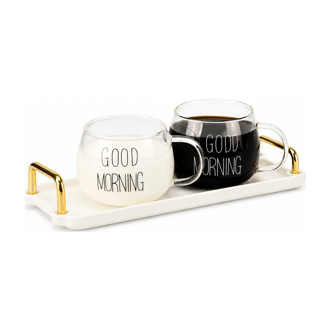 ef-50091-50094-fyld85 Frühstückstasse aus Glas mit Henkel und Schriftzug – 2 Stk. – Bild 1