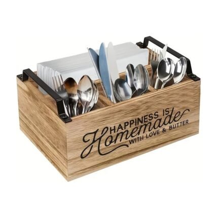 Wooden Kitchen Utensil Holder with 4 Compartments and Carrying Handles